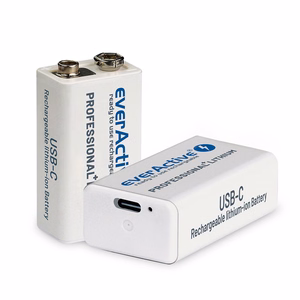 everActive 6F22/9V Li-ion 550 mAh laetav aku USB Type-C-ga
