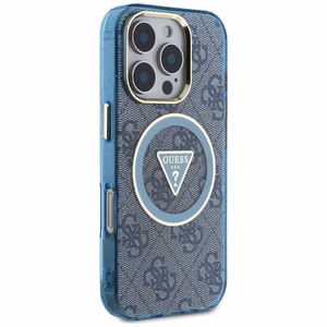 Guess IML Metal Glitter 4G Circle Triangle MagSafe Ümbris jaoks iPhone 16 Pro Max - Sinine