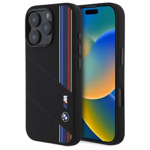 BMW Silicone Cut Tricolor Lines MagSafe Ümbris jaoks iPhone 16 Pro - must