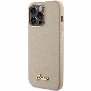 Guess Glitter Glossy Script ümbris jaoks iPhone 15 Pro - kuldne