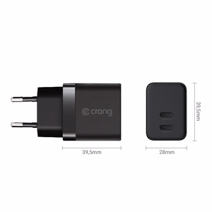 Crong Ultra Compact GaN seinalaadija, 2 × USB-C, 35 W, PD 3.0, PPS, must