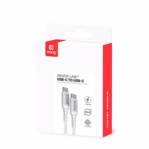 Crong Armor Link USB-C–USB-C kaabel, 2 m, 100 W PD, 5 A, valge