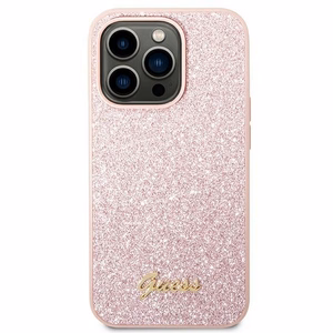 Guess Glitter Script ümbris iPhone 14 Pro Max jaoks - roosa