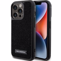 Karl Lagerfeld Rhinestone Logo Metal Plate ümbris jaoks iPhone 15 Pro Max - must