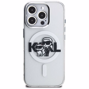 Karl Lagerfeld IML Glitter Karl & Choupette Sketch Logo MagSafe ümbris iPhone 16 Pro Max - läbipaistev