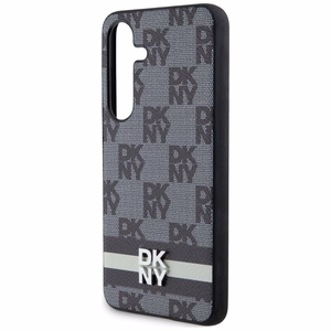 DKNY Leather Checkered Mono Pattern & Printed Stripes ümbris jaoks Samsung Galaxy S24+ - must