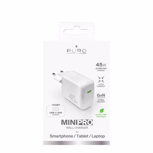 Puro Super Mini 45W PD GaN USB-C Wall Laadija - valge