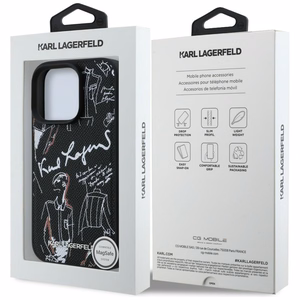 Чехол Karl Lagerfeld Grained Pattern & Logo MagSafe для iPhone 16 Pro чёрный