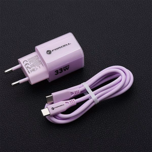 Phone laadija Forcell F-Energy GaN III Crystal Color USB C + USB A QC4.0 PD 33W + silikoon kaabel USB C to USB C VT-41 purple 0INT