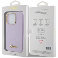 Guess Glitter Glossy Script ümbris jaoks iPhone 15 Pro Max - lilac