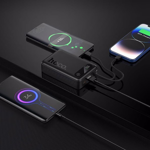 Akupank Hoco 20000 mAh QC PD 2A 22,5W sisseehitatud kaablitega USB C + Lightning J171A must