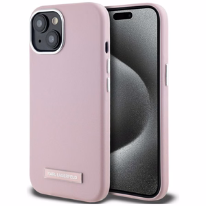 Karl Lagerfeld FW Metal Plate MagSafe iPhone 15 Ümbris - Roosa