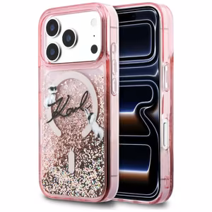 Karl Lagerfeld Liquid Glitter Karl Script Logo MagSafe Ümbris for iPhone 17 Pro Max - roosa