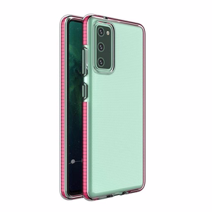 Spring Case läbipaistev TPU geelist kaitsekate värvilise raamiga Samsung Galaxy A72 4G jaoks heleroosa