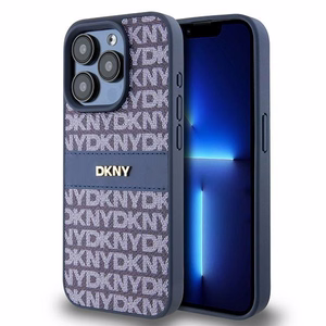 DKNY Leather Mono Stripe & Metal Logo ümbris jaoks iPhone 15 Pro - sinine