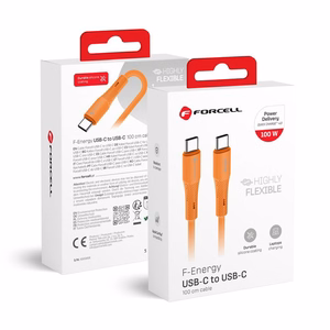Kaabel USB C USB C Forcell F-Energy QC4.0 PD 5A 100W Silikoon 1 m C347 tumesinine oranž