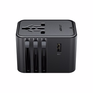 Acefast Z8 GaN 45W Travel Adapter 3x USB-C + 2x USB-A Travel Wall Charger with 2500W AC Socket - Black