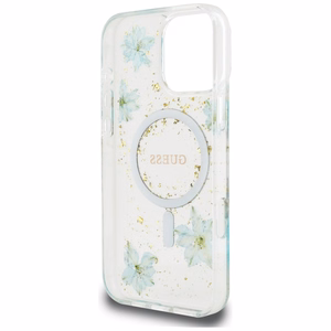 Guess Resin Flowers Glitter MagSafe iPhone 16 Pro Ümbris - Clear Roheline