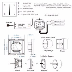 Puuteekraaniga dimmer T1-1, 12-48VDC, 2 kanalit