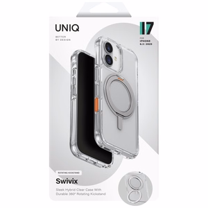Uniq Swivix ümbris iPhone 17-le 360° pöörleva tugijalaga – läbipaistev