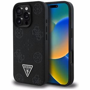 Guess Grained Hot Stamp Peony Triangle Logo MagSafe Ümbris jaoks iPhone 16 Pro - Must