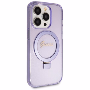 Guess Ring Stand Script Glitter MagSafe ümbris jaoks iPhone 13 Pro Max - lilla