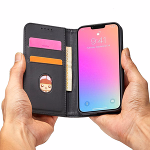 Magnet Card Case puhul iPhone 14 flip kate rahakott seisma must