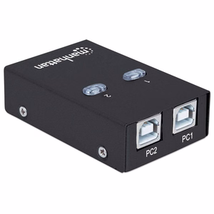 Manhattan USB-A automaatne jagamiskapsel, 2x USB-B pordid, 480 Mbps (USB 2.0), kahekordne juhtimine (automaatne või käsitsi), USB-toide (välist toiteallikat pole vaja), kaasas 1x 1.5m USB-A kuni USB-B kaabel