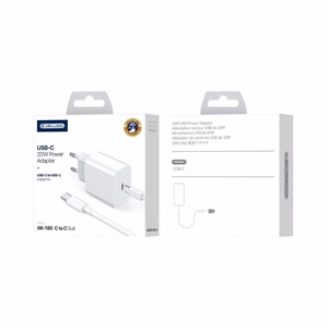 Laadija Jellico AK180 20W USB-C + USB-C to USB-C kaabel 1.0m valge