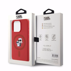 Karl Lagerfeld Silicone Karl&Choupette Heads Ring MagSafe Ümbris jaoks iPhone 15 Pro - Punane