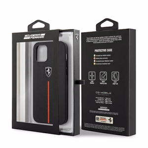 Ferrari FEOMSHCP12LBK iPhone 12 Pro Max must/must kõvakott Off Track Nahast Nailon triibuga
