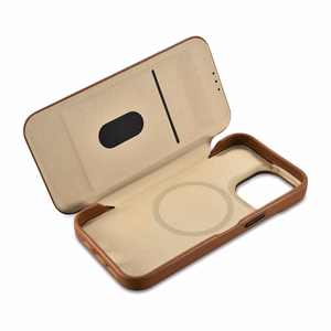Чехол iCarer CE Premium Leather Folio для iPhone 14 Pro магнитный с откидной крышкой MagSafe коричневый