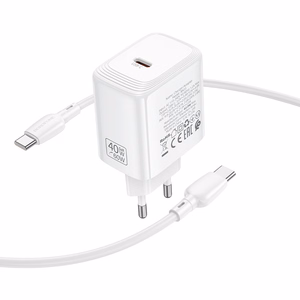 Borofone BN33 Fuente GaN USB-C võrgulaadija QC3.0 PD 40W USB-C kaabliga valge