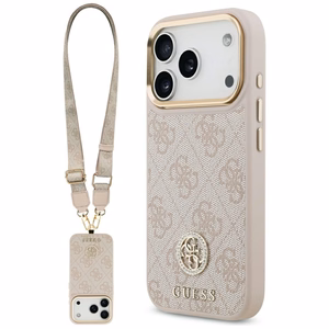 Guess 4G Strass Logo & Big Strap Metal Buttons MagSafe Ümbris jaoks iPhone 17 Pro - Roosa