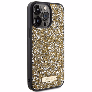 Guess Rhinestone Metal Logo ümbris jaoks iPhone 15 Pro Max - kollane