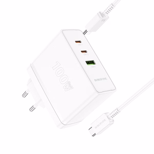 Borofone Wall Laadija BN11 Imperial - USB + 2xType C - QC 3.0 PD 100W with Type C to Type C Kaabel valge