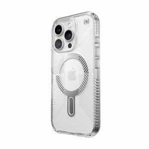Speck Presidio Perfect-Clear Grip ClickLock & MagSafe ümbris seadmele iPhone 16 Pro, läbipaistev / kroomviimistlus / Serene Silver