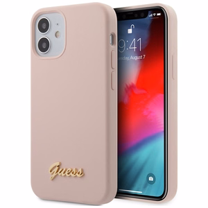 Guess GUHCP12SLSLMGLP iPhone 12 mini 5.4" светло-розовый/светло-розовый жёсткий чехол Silicone Script Gold Logo