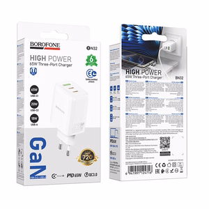 Borofone Sein laadija BN32 Cargador GaN - USB + 2xType C - QC 3.0 PD 65W valge
