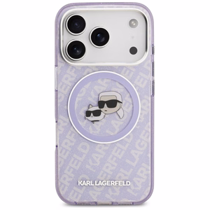 Karl Lagerfeld IML Glitter Karl & Choupette Heads Logo MagSafe Ümbris jaoks iPhone 17 Pro Max - Lilla