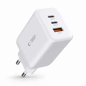 Tech-Protect C65W laadija 2x USB-C PD 65W / USB-A QC 3.0 - valge