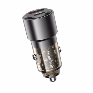 Borofone Car charger BZ20A Smart - USB + Type C - QC 3.0 PD 83W transparent-black