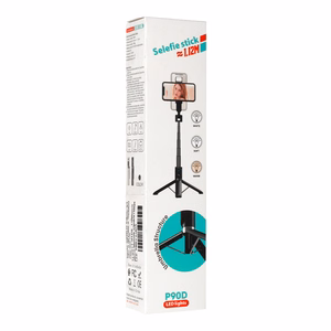 Selfie Stick - with detachable bluetooth remote control, tripod and LED light - P90D BLACK