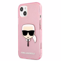Karl Lagerfeld Glitter Karl's Head ümbris iPhone 13 mini jaoks - roosa
