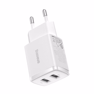 Baseus Compact Quick Charger, 2x USB, 10.5W (valge)