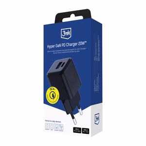 Must 3mk Hyper GaN võrgulaadija, 20 W, QC4+/PD/PPS, USB 1A1C, EL