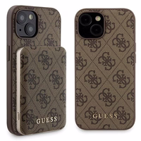 Guess 4G Metal Logo ümbris set jaoks iPhone 15 + 5000mAh MagSafe power bank - brown
