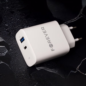 Forever TC-07-30AC PD QC laadija 1x USB-C 1x USB 30W valge + USB-C - USB-C kaabel 60W