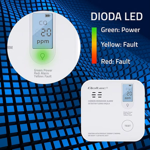 Qoltec 52577 Juhtmevaba vingugaasi (CO) andur akuga | anduri tööiga 10 aastat | alarm 85dB | LED