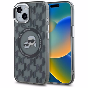 Karl Lagerfeld IML Monogram Karl & Choupette Head MagSafe iPhone 15 Plus Ümbris - must